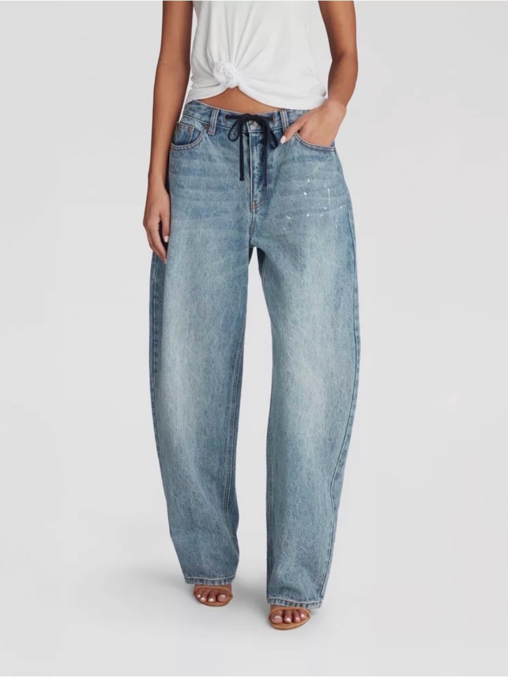 KBB by Kahlana The Lynnox Jean Paint Splatter Mid Rise Barrel Leg Jeans Size 6